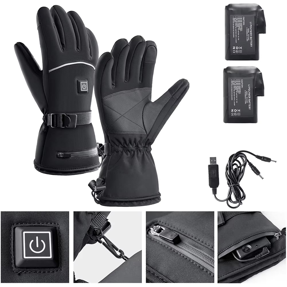 Motorcycle Heated Gloves Battery Powered Electric Heated Gloves Touch Screen Waterproof Thermal Heating Gloves for Outdoor Sport